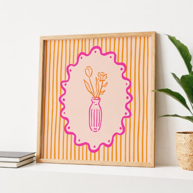 Modern Whimsical Hand Drawn Vase of Flowers Poster (Creator Uploaded)