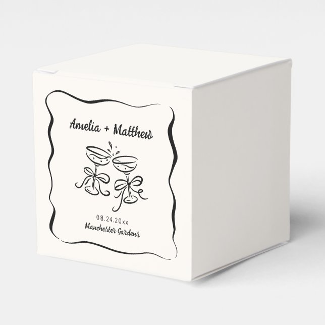 Modern & Whimsical Hand Drawn Wedding Favour Box (Front Side)