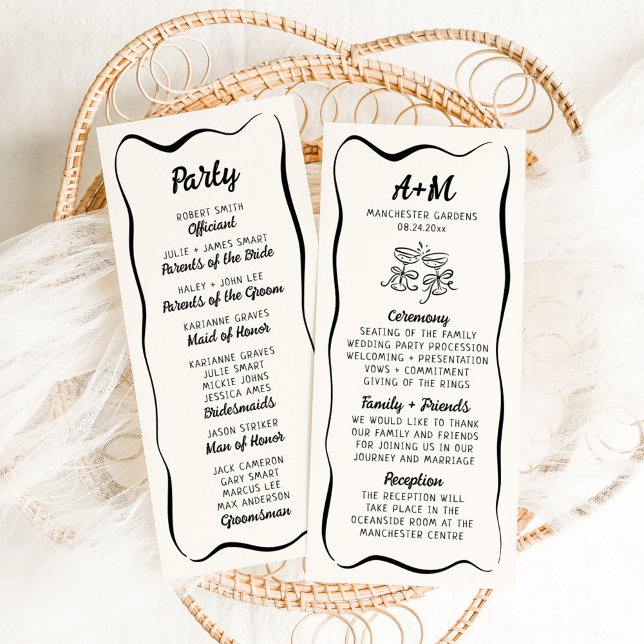 Modern & Whimsical Hand Drawn Wedding Program Menu (Creator Uploaded)