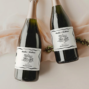 Modern & Whimsical Hand Drawn Wedding Sparkling Wine Label