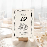 Modern & Whimsical Hand Drawn Wedding Table Number<br><div class="desc">The "Modern & Whimsical Hand Drawn Wedding" collection exudes a playful yet elegant charm with its free-spirited design. Featuring quirky hand-drawn illustrations of wedding items, this suite brings a lighthearted and joyful vibe to wedding celebrations. The whimsical border and modern, casual font add a personal touch while maintaining a chic...</div>