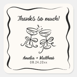 Modern & Whimsical Hand Drawn Wedding Thank You Square Sticker