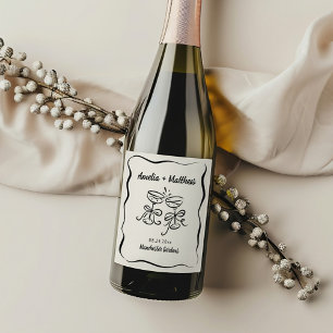 Modern & Whimsical Hand Drawn Wedding Wine Label