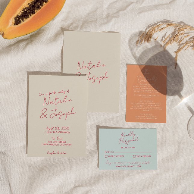 Modern Whimsical Hand-Written Fun Retro Wedding    Invitation (Creator Uploaded)