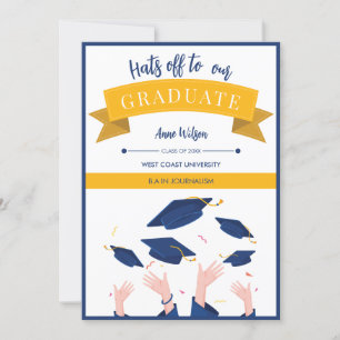 Modern Whimsical Hats Off Graduation Announcement