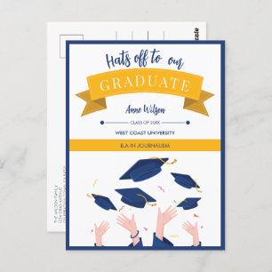 Modern Whimsical Hats Off Graduation Announcement Postcard