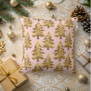 modern whimsical holidays trees gold pink pattern cushion