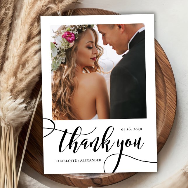 Modern Whimsical Huge Gold Script 2 Photo Wedding  Thank You Card (Creator Uploaded)