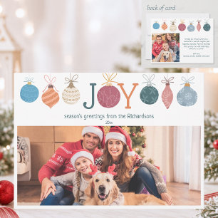 Modern Whimsical JOY 2 Family Photo Christmas Holiday Card