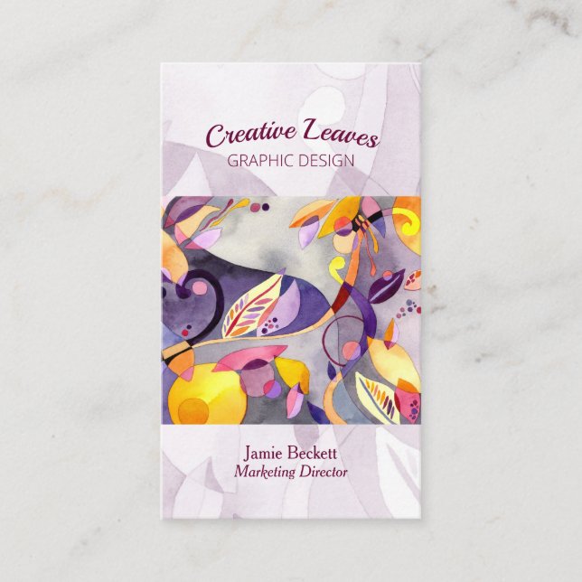 Modern Whimsical Leaves Unique Business Card (Front)