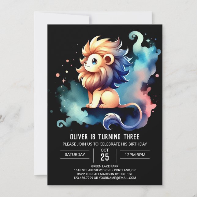 Modern Whimsical Lion Birthday Invitation (Front)