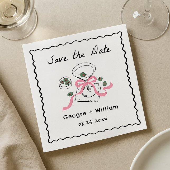 Modern & Whimsical Martini Hand Drawn Wedding Napkin (Creator Uploaded)