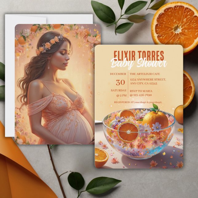 Modern Whimsical Orange Citrus Photo Baby Shower Invitation (Creator Uploaded)
