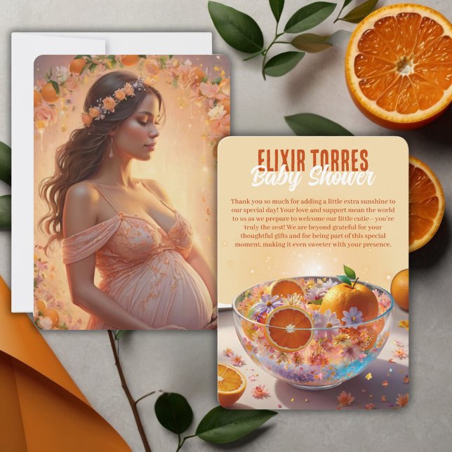 Modern Whimsical Orange Citrus Photo Baby Shower Thank You Card (Creator Uploaded)