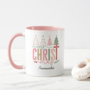 Modern Whimsical Pastel Merry Christ Mas Name   Mug