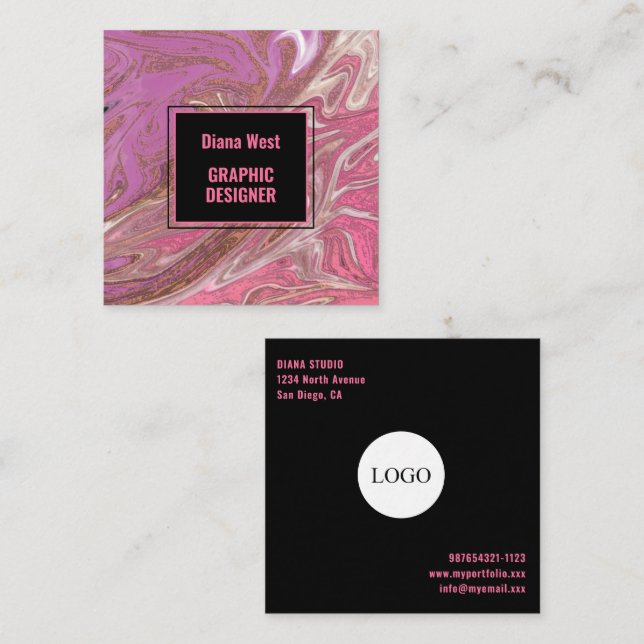  Modern Whimsical Pink Abstract Business Card (Front/Back)