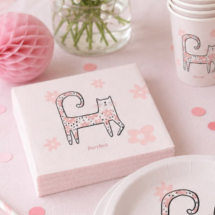 Modern Whimsical Pink Cat Purrfect Birthday Party Napkin