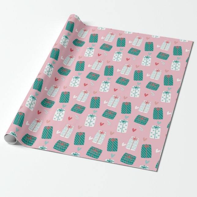 Modern Whimsical Pink Christmas  Wrapping Paper (Unrolled)