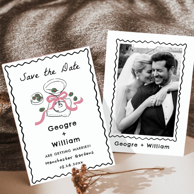 Modern & Whimsical Pink Martini Hand Drawn Wedding Invitation (Creator Uploaded)