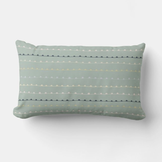 Modern Whimsical Stripes Navy Pastel Seafoam Green Lumbar Cushion (Front)