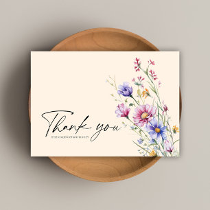 Modern Whimsical Wildflower Wedding Thank You Card