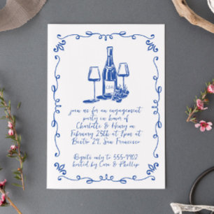 Modern Whimsical Wine Doodle Engagement Party Invitation