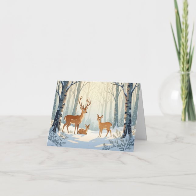 Modern Whimsical Winter Deer Family Holiday Card (Front)