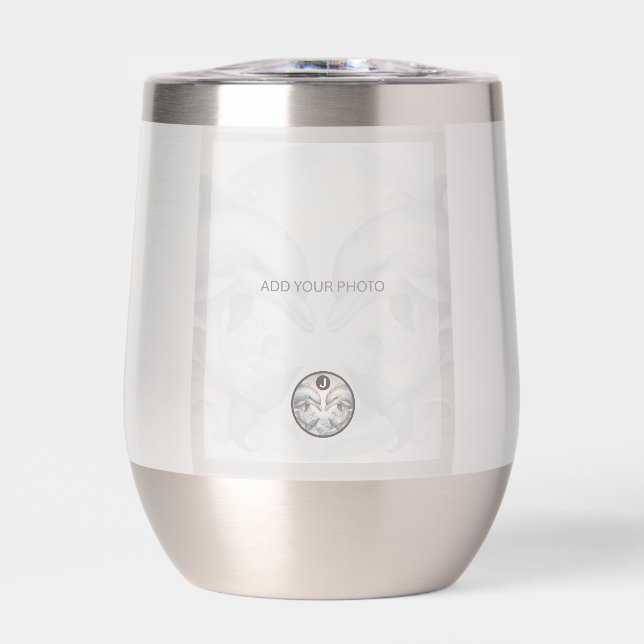 Modern Whimsy Dolphin Add Photos Monogram Tumbler (Front)