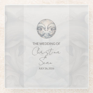 Modern Whimsy Dolphin Wedding  Glass Coaster