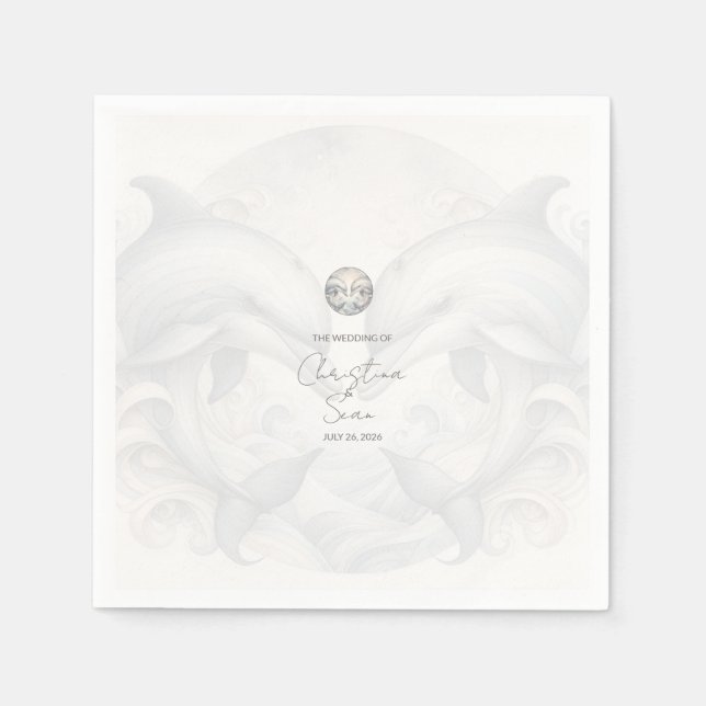 Modern Whimsy Dolphin Wedding Napkin (Front)