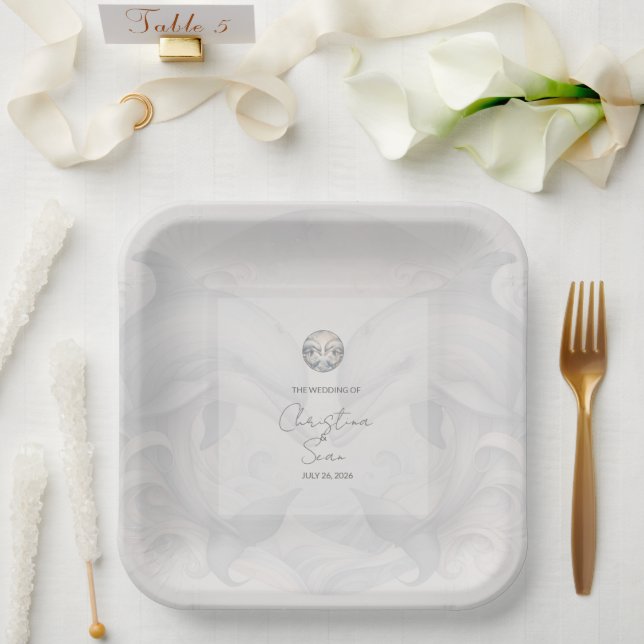 Modern Whimsy Dolphin Wedding Paper Plate (Wedding)