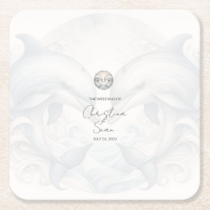 Modern Whimsy Dolphin Wedding Square Paper Coaster