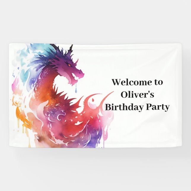 Modern Whimsy Dragon Birthday Banner (Horizontal)