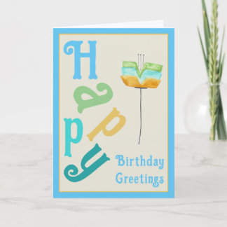 Modern Whimsy Flower Happy Birthday Card