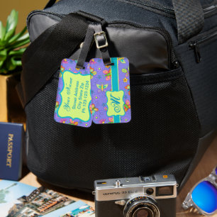 Modern Whimsy Lavender Butterfly Monogram Luggage Tag