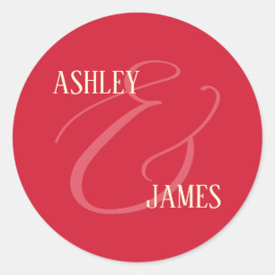 Modern Whimsy Red Ampersand Wedding Monogram Classic Round Sticker
