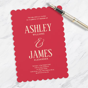 Modern Whimsy Red Scallop Colorful Wedding Invitation