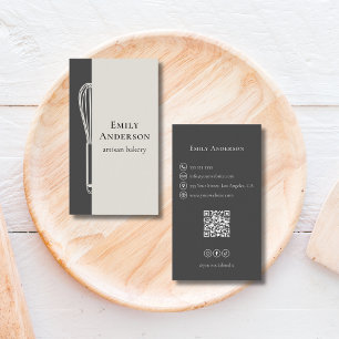 Modern Whisk Bakery Chef Caterer Neutral Gray Business Card