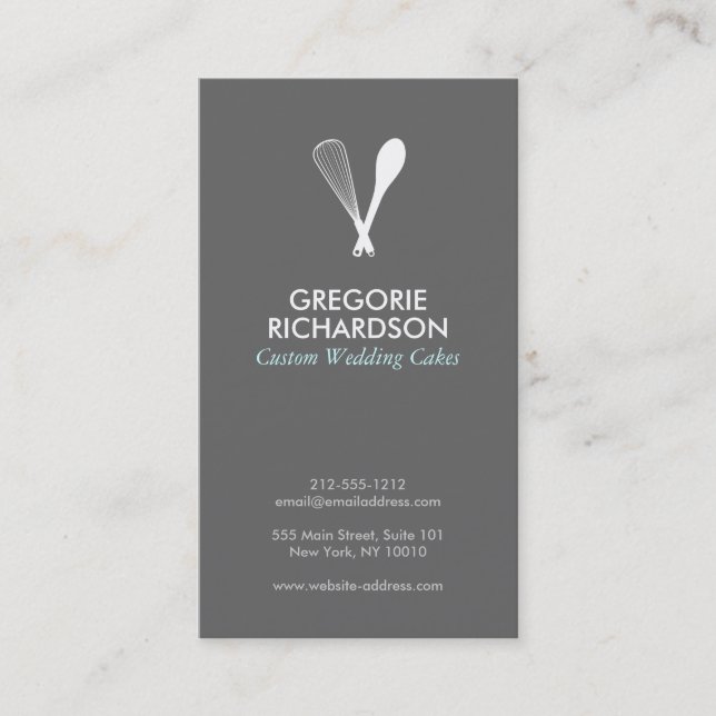 MODERN WHISK & SPOON LOGO on GRAY Business Card (Front)