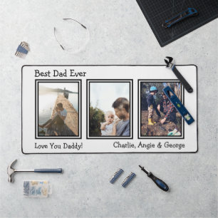 Modern White 3 Photo Best Dad Desk Mat