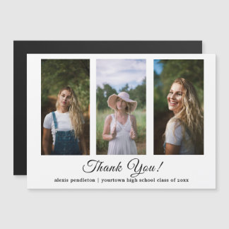 Modern White 3 Photo Graduation Thank You Magnetic Invitation