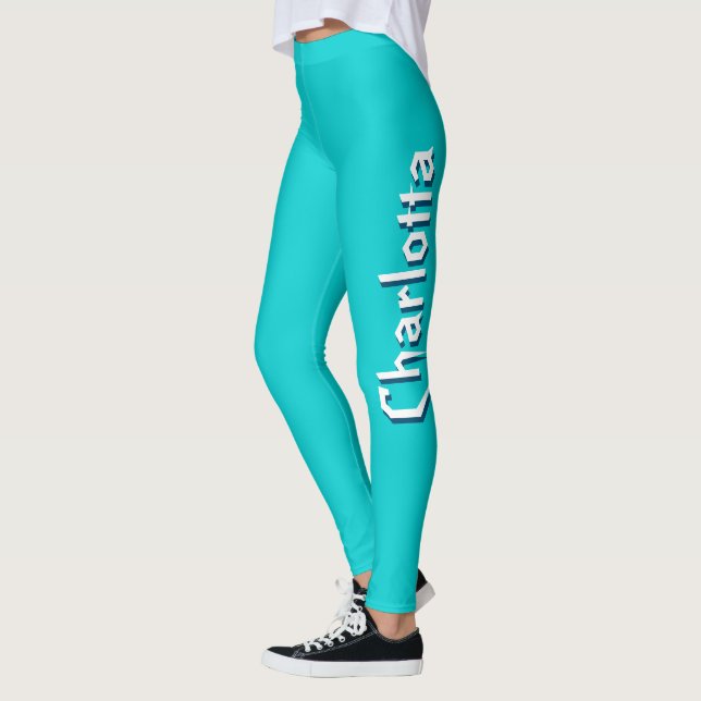Modern White 3D Cuztomized Name | Turquoise Blue  Leggings (Left)