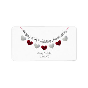 Modern white 40th Ruby Wedding Anniversary bunting Label