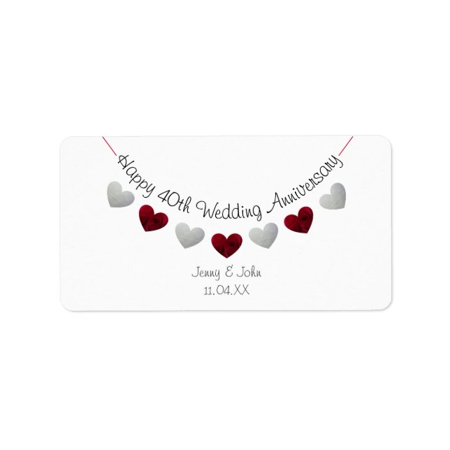Modern white 40th Ruby Wedding Anniversary bunting Label (Front)