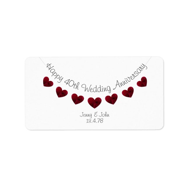 Modern white 40th Ruby Wedding Anniversary labels (Front)