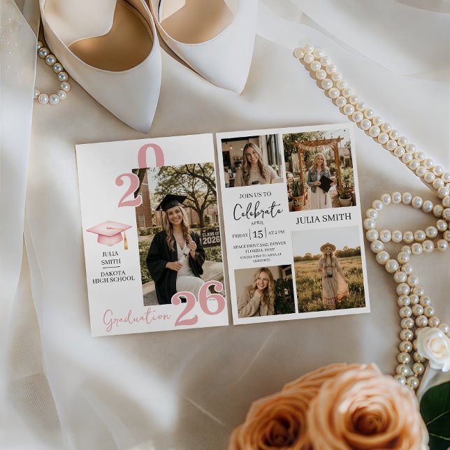 Modern White 4 Photo Graduation Invitation (Creator Uploaded)