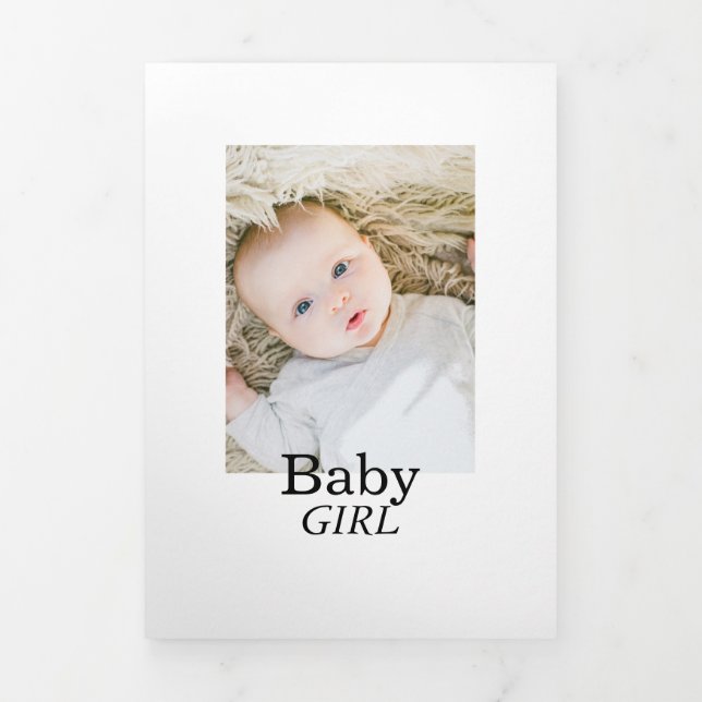 Modern White 6 Photo Collage Baby Birth Tri-Fold Announcement (Cover)