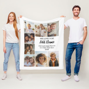 Modern White 8 Photo Collage - We Love You Fleece Blanket