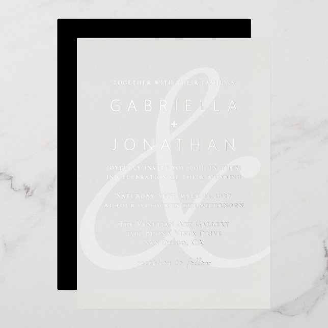 Modern White Ampersand Monochrome Wedding Silver F (Front/Back)