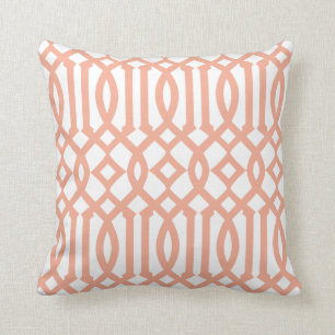 Modern White and Apricot Orange Trellis Pattern Cushion